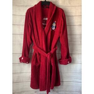 Mixit Red Robe with Penguins and Embroidered Snowflakes Towel Terrycloth Size M